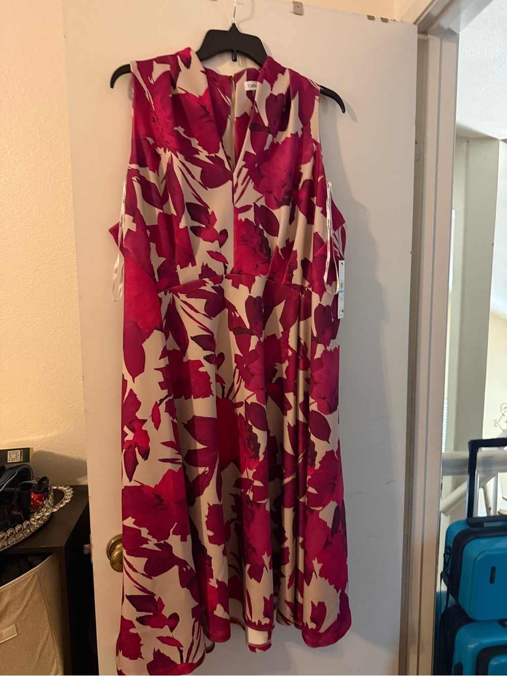 Calvin Klein Fuchsia and Cream Floral Midi Dress
